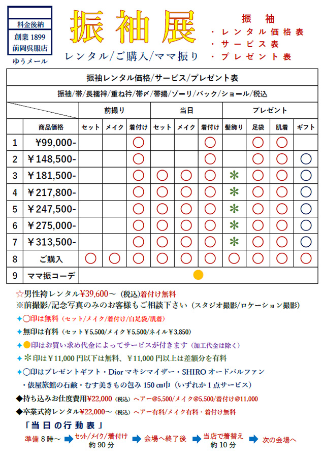 振袖レンタル価格表